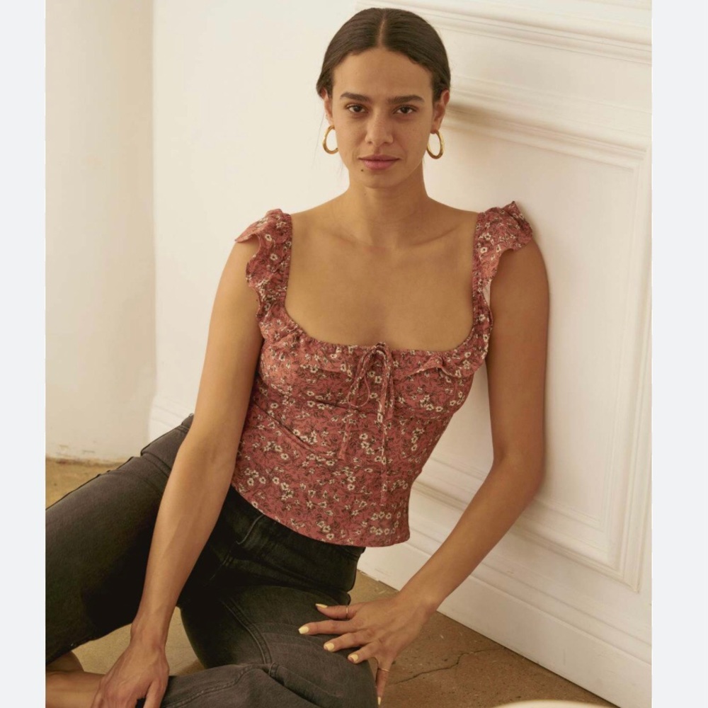 Whimsy & Row Nina Top in Rhubarb Floral